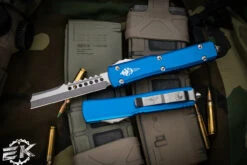 Microtech Ultratech Hellhound Razor OTF Automatic Knife Blue 3.4" Stonewash 119R-10BLS