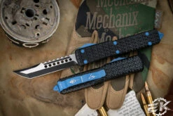 Microtech Ultratech Tri Grip Hellhound OTF Automatic Knife Patriot Blue Hardware 3.4" Black Two Tone 119T-1PBEKS (EKnives EKclusive)