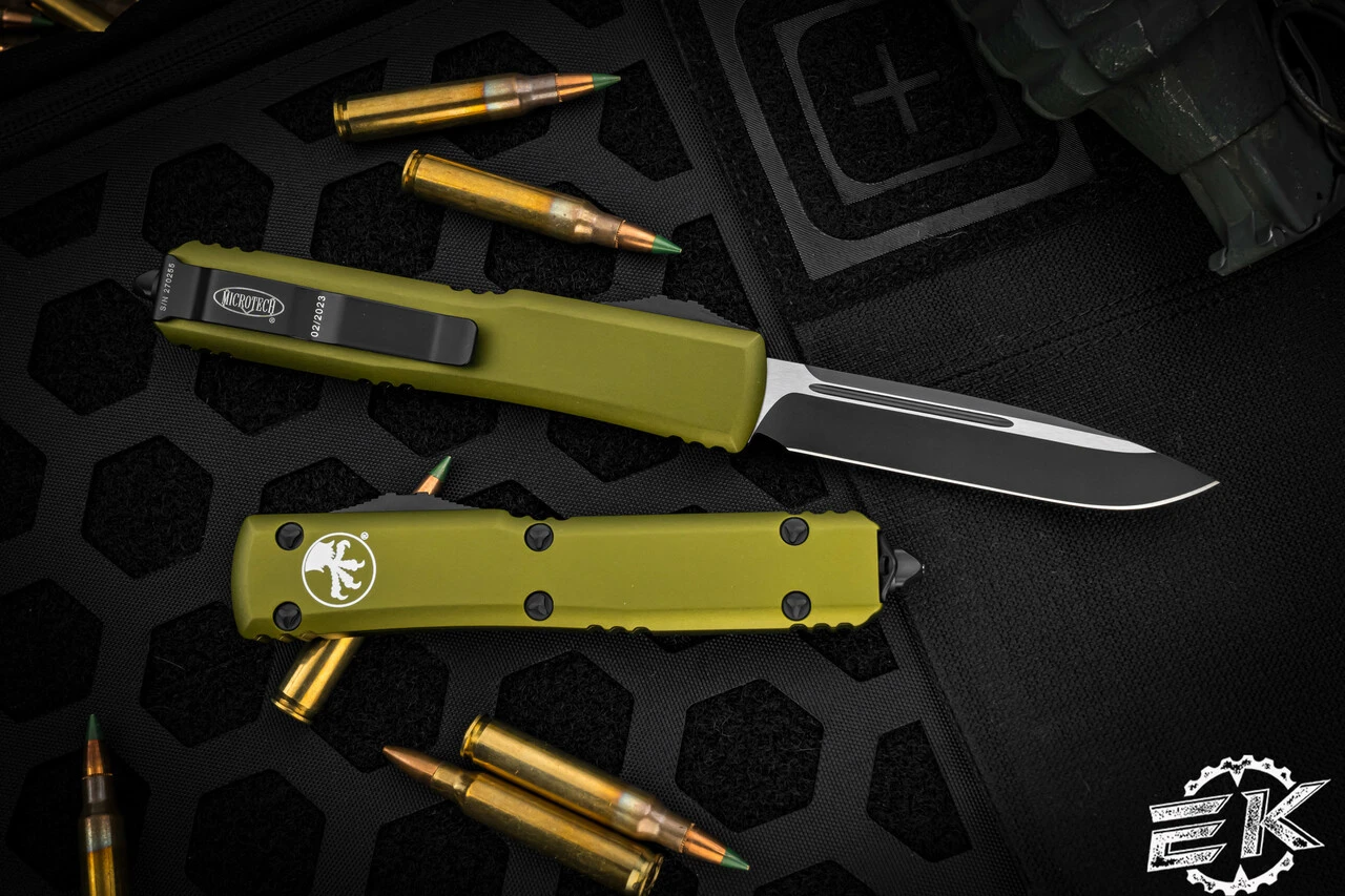 Microtech Ultratech OTF Automatic Knife OD Green 3.4" Drop Point Black 121-1OD 4 Microtech Ultratech OTF Automatic Knife OD Green 3.4" Drop Point Black 121-1OD - Image 2