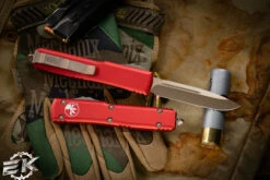 Microtech Ultratech OTF Automatic Knife Red 3.4" Bronze Apocalyptic Drop Point 121-13APRD -Best Knifes Shop 121 13 APRD 00832.1675356670