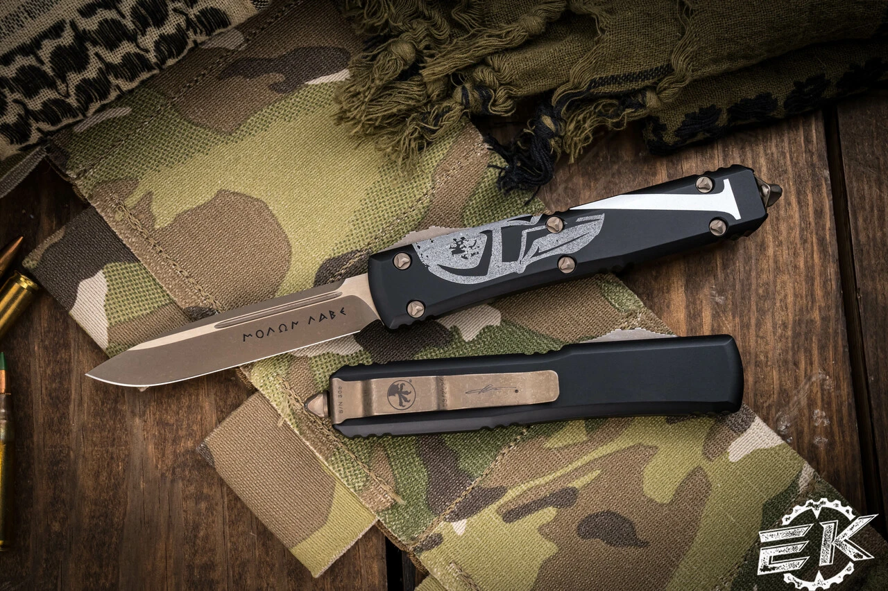 Microtech Ultratech Molon Labe OTF Automatic Knife 3.4" Drop Point Bronze 121-13MLS 3 Microtech Ultratech Molon Labe OTF Automatic Knife 3.4" Drop Point Bronze 121-13MLS