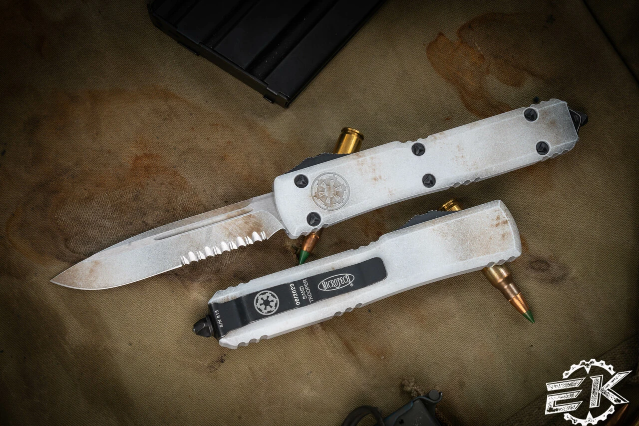 Microtech Ultratech "Sand Trooper" OTF Automatic Knife 3.4" Drop Point Serrated 121-2SAD 3 Microtech Ultratech "Sand Trooper" OTF Automatic Knife 3.4" Drop Point Serrated 121-2SAD