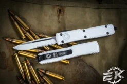 Microtech Storm Trooper Ultratech Deep Engraved OTF Knife 3.4" Drop Point Serrated 121-2STD