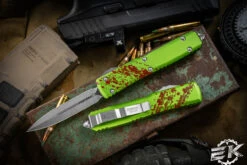 Microtech ZombieTech Ultratech Green/Red 3.4" Dagger Stonewash 122-10 Z