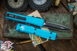 Microtech Ultratech OTF Automatic Knife Turquoise 3.4" Dagger Black Serrated 122-3TQ -Best Knifes Shop 122 3 TQ 2 70580.1691436387