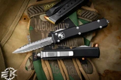 Microtech Ultratech OTF Automatic Knife 3.4" Stonewash Double Full Serrated 122-D12
