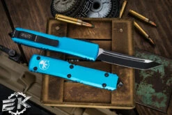 Microtech Ultratech OTF Automatic Knife Turquoise 3.4" Tanto Black 123-1TQ -Best Knifes Shop 123 1 TQ 87775.1691438147