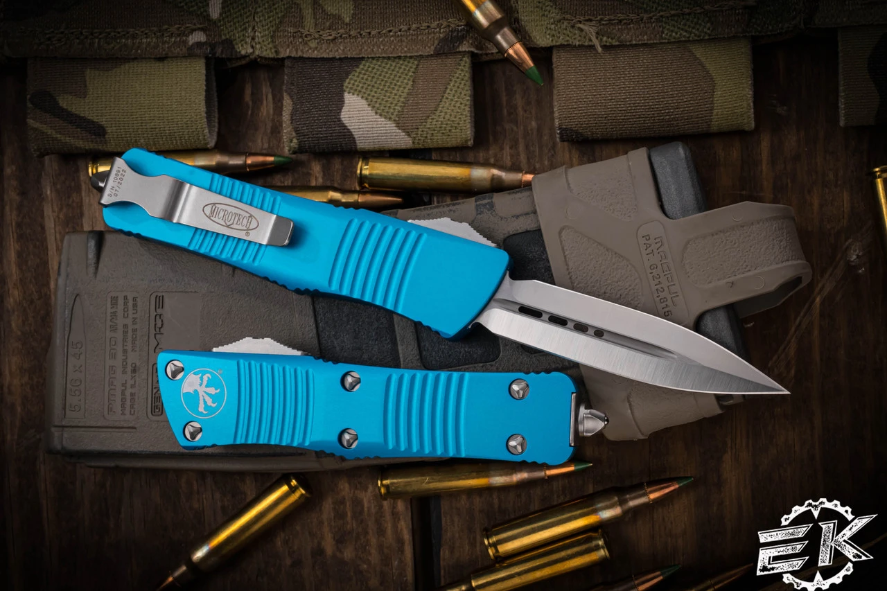 Microtech Troodon OTF Automatic Knife Turquoise 3" Dagger Satin 138-4TQ 4 Microtech Troodon OTF Automatic Knife Turquoise 3" Dagger Satin 138-4TQ - Image 2