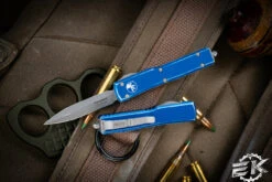 Microtech UTX-70 Distressed Blue OTF Automatic 2.4" Dagger Stonewash 147-10DBL