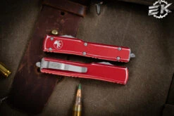 Microtech UTX-70 Red Distressed OTF Automatic Knife D/E 2.4" Dagger Stonewash 147-10-DRD -Best Knifes Shop 147 10 DMR 3 25226.1672266458