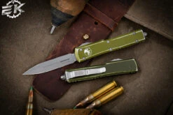 Microtech UTX-70 OTF Automatic Knife Distressed OD Green 2.4" Dagger Stonewash 147-10DOD