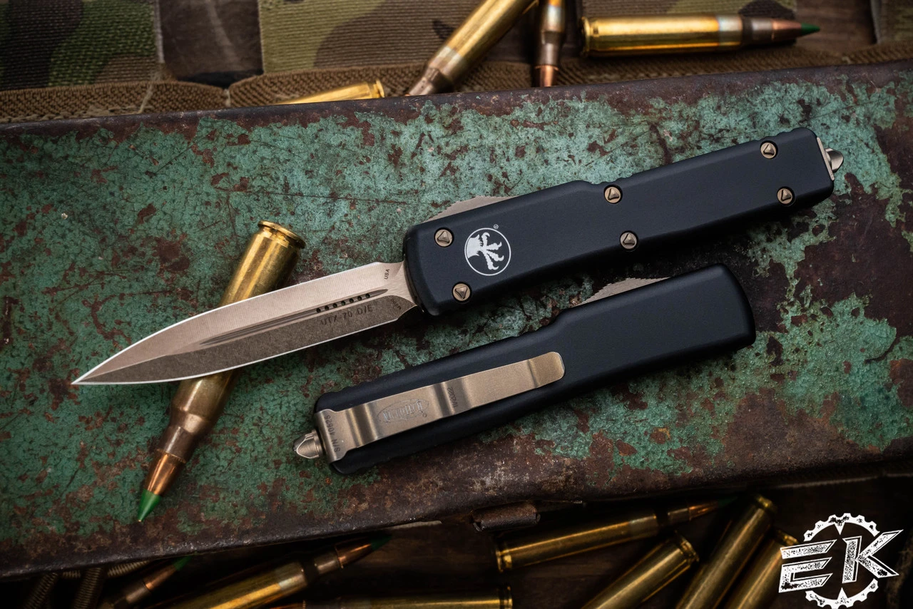 Microtech UTX-70 OTF Automatic Knife Black 2.4"Dagger Bronze 147-13 3 Microtech UTX-70 OTF Automatic Knife Black 2.4"Dagger Bronze 147-13