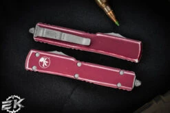 Microtech UTX-70 Distressed Merlot Red OTF Knife 2.4" Dagger Double Serrated Stonewash 147-D12DMR -Best Knifes Shop 147 D12 DMR 3 38919.1677353018