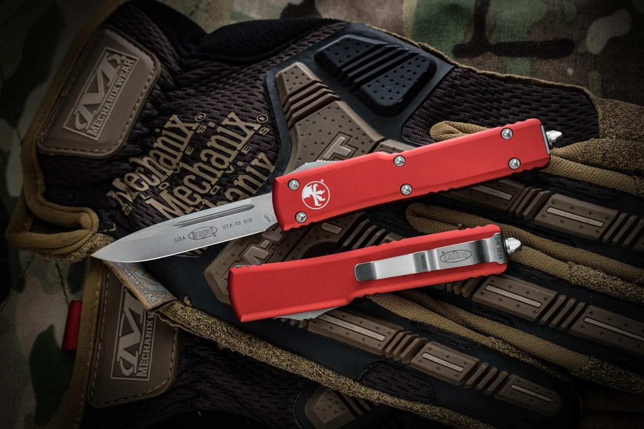 Microtech UTX-70 OTF Automatic Knife Red 2.4" Drop Point Stonewash 148-10RD 3 Microtech UTX-70 OTF Automatic Knife Red 2.4" Drop Point Stonewash 148-10RD