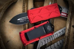 Microtech Exocet OTF Knife/Money Clip Cali Legal Red 1.9" Dagger Black 157-1RD