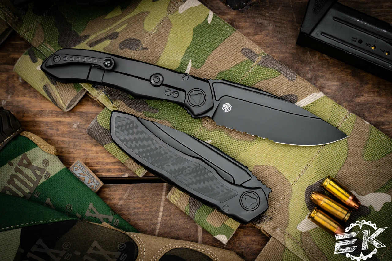 Microtech Anax Integral Folding Knife DLC Titanium/Carbon Fiber 3.75" Drop Point DLC Serrated 190C-2DLCTCFITI 4 Microtech Anax Integral Folding Knife DLC Titanium/Carbon Fiber 3.75" Drop Point DLC Serrated 190C-2DLCTCFITI - Image 2