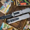 Microtech Dirac Delta OTF Automatic Knife Gray 3.75" Dagger Black Serrated 227-2TG -Best Knifes Shop 227 2 TG 43522.1691448297