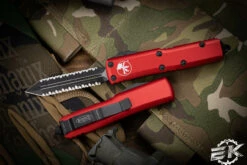 Microtech UTX-85 Spartan OTF Automatic Knife Red 3.1" Double Full-Serrated Black 230-D3RD