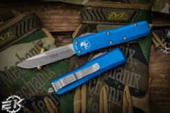 Microtech UTX-85 OTF Automatic Knife Blue 3.1" Drop Point Stonewash Apocalyptic 231-10APBL