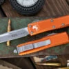 Microtech UTX-85 OTF Automatic Knife Distressed Orange 3.1" Drop Point Stonewash 231-10DOR -Best Knifes Shop 231 10 DOR 46478.1691512609