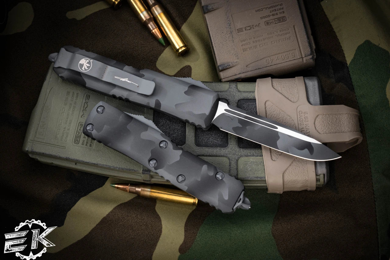 Microtech UTX-85 Urban Camo Cerakote OTF Automatic Knife 3" Drop Point 231-1UCS 4 Microtech UTX-85 Urban Camo Cerakote OTF Automatic Knife 3" Drop Point 231-1UCS - Image 2