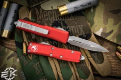 Microtech UTX-85 OTF Automatic Knife Red 3.1" Dagger Apocalyptic Stonewash 232-10APRD -Best Knifes Shop 232 10 APRD 09064.1676589429