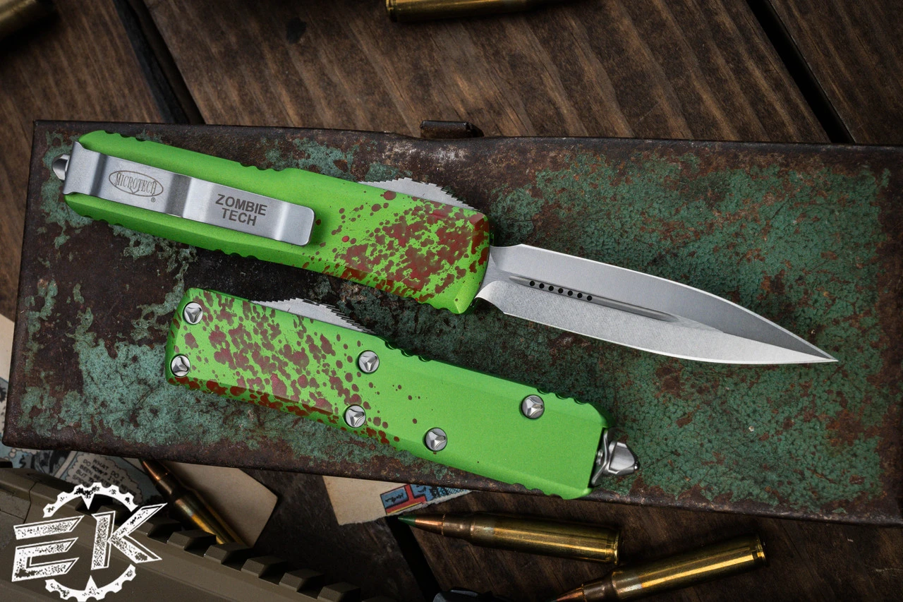 Microtech UTX-85 OTF Automatic Knife Zombie 3.1" Dagger Stonewash 232-10Z 4 Microtech UTX-85 OTF Automatic Knife Zombie 3.1" Dagger Stonewash 232-10Z - Image 2