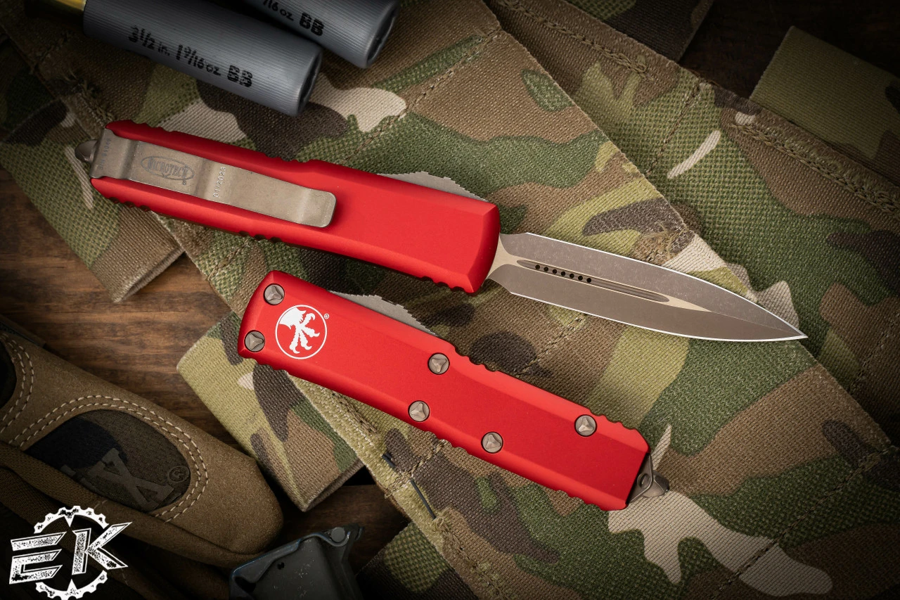 Microtech UTX-85 OTF Automatic Knife Red 3.1" Dagger Bronze Apocalyptic 232-13APRD 4 Microtech UTX-85 OTF Automatic Knife Red 3.1" Dagger Bronze Apocalyptic 232-13APRD - Image 2