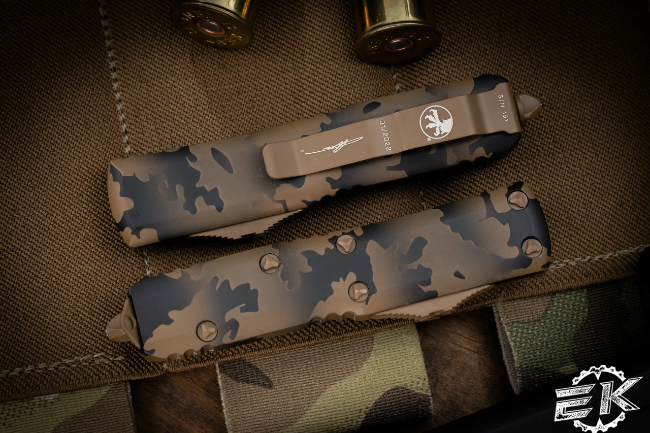 Microtech UTX-85 Coyote Camo Cerakote OTF Automatic Knife 3.1" Dagger Tan Camo 232-1CCS 5 Microtech UTX-85 Coyote Camo Cerakote OTF Automatic Knife 3.1" Dagger Tan Camo 232-1CCS - Image 3