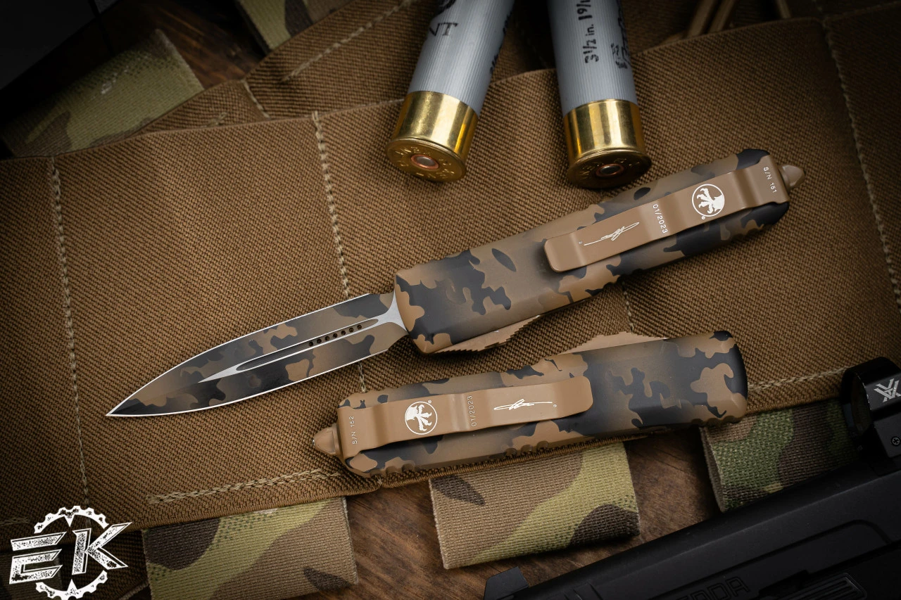 Microtech UTX-85 Coyote Camo Cerakote OTF Automatic Knife 3.1" Dagger Tan Camo 232-1CCS 4 Microtech UTX-85 Coyote Camo Cerakote OTF Automatic Knife 3.1" Dagger Tan Camo 232-1CCS - Image 2