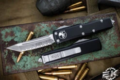Microtech UTX-85 OTF Automatic Knife 3.1" Tanto Apocalyptic Stonewash Serrated 233-12AP