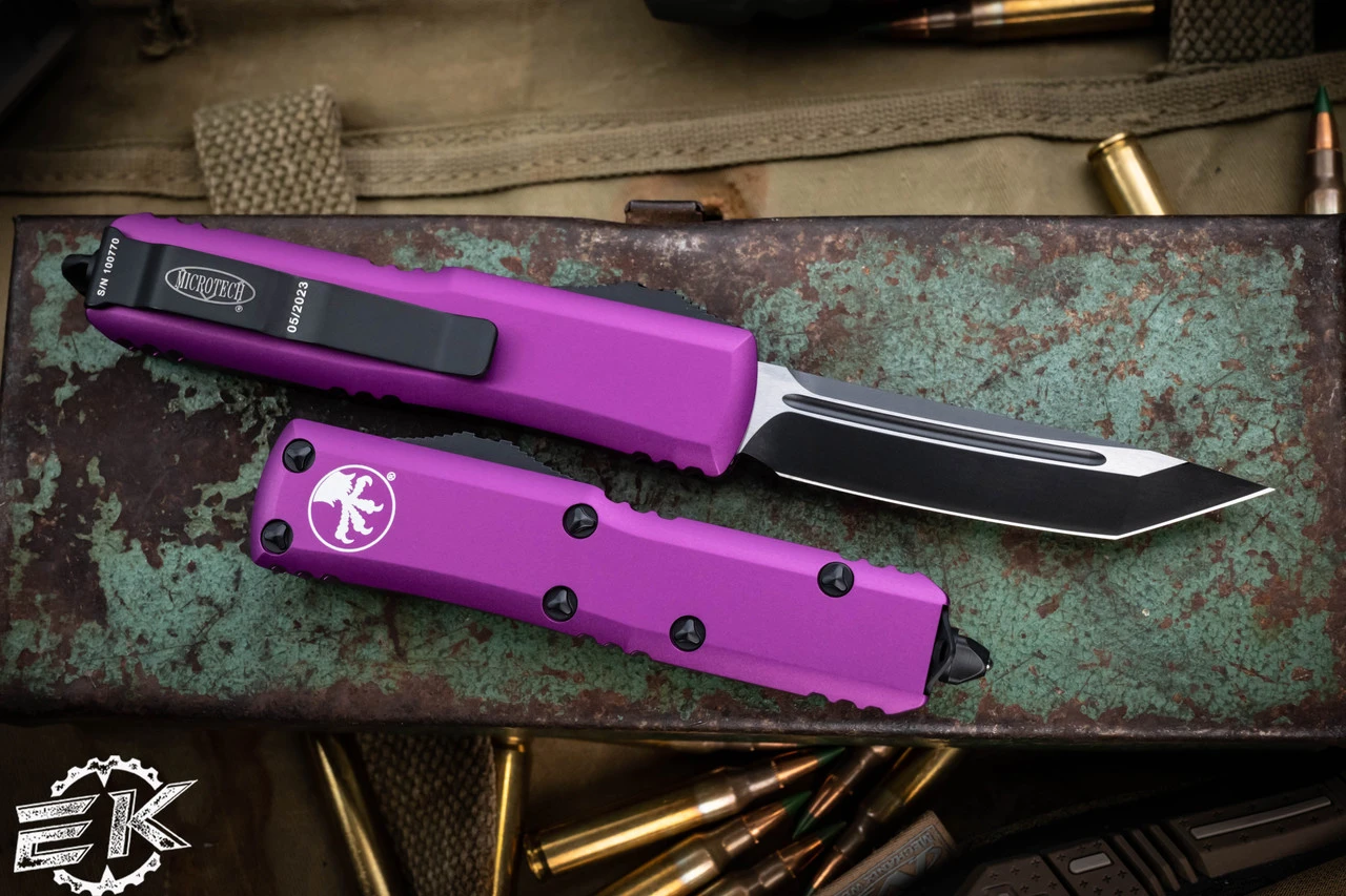 Microtech UTX-85 OTF Automatic Knife Violet 3.1" Tanto Black 233-1VI 4 Microtech UTX-85 OTF Automatic Knife Violet 3.1" Tanto Black 233-1VI - Image 2