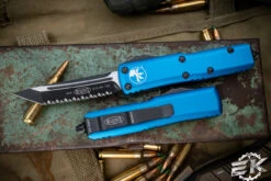 Microtech UTX-85 OTF Automatic Knife Blue 3.1" Tanto Serrated Black 233-3BL