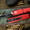 Microtech UTX-85 OTF Automatic Knife Red 3.1" Tanto Serrated Black 233-3RD -Best Knifes Shop 233 3 RD 2 05348.1685039815