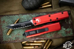Microtech UTX-85 OTF Automatic Knife Red 3.1" Tanto Serrated Black 233-3RD