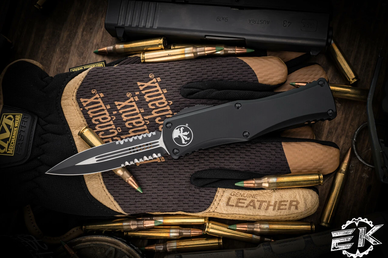 Microtech Hera OTF Automatic Knife Black 3" Dagger Black Serrated 702-2T 3 Microtech Hera OTF Automatic Knife Black 3" Dagger Black Serrated 702-2T