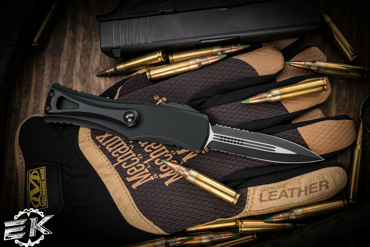 Microtech Hera OTF Automatic Knife Black 3" Dagger Black Serrated 702-2T 4 Microtech Hera OTF Automatic Knife Black 3" Dagger Black Serrated 702-2T - Image 2