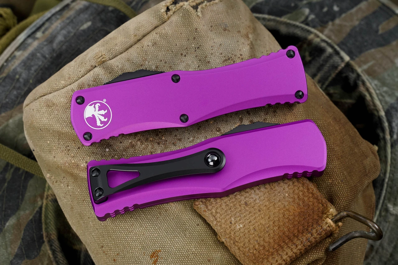 Microtech Hera Violet OTF Automatic Knife Black 3" Dagger Black Serrated 702-3VI 5 Microtech Hera Violet OTF Automatic Knife Black 3" Dagger Black Serrated 702-3VI - Image 3