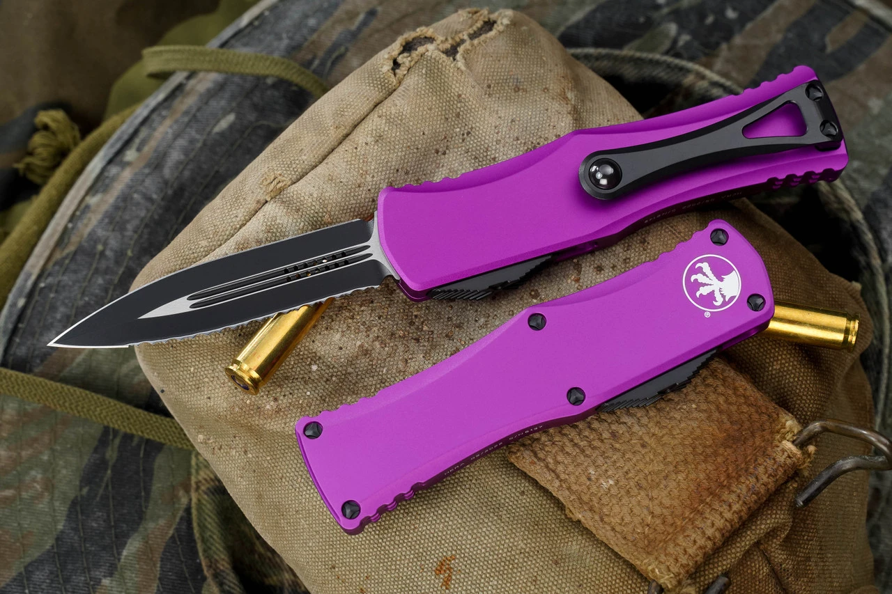 Microtech Hera Violet OTF Automatic Knife Black 3" Dagger Black Serrated 702-3VI 4 Microtech Hera Violet OTF Automatic Knife Black 3" Dagger Black Serrated 702-3VI - Image 2