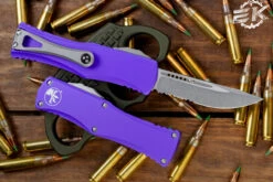 Microtech Hera Purple OTF Automatic Knife 3" Drop Point Stonewash Serrated 703-11PU -Best Knifes Shop 703 11 PU 2 92267.1669067310