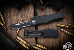 Microtech Hera OTF Automatic Knife 3" Drop Point Black Serrated 703-2T