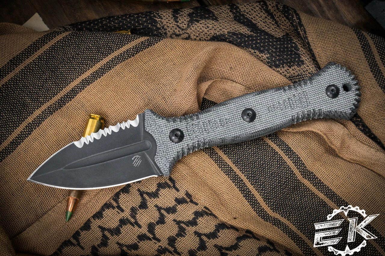 Bastinelli Knives Telum Fixed Blade Knife Black Micarta 2.75" Dark Stonewash Serrated 3 Bastinelli Knives Telum Fixed Blade Knife Black Micarta 2.75" Dark Stonewash Serrated