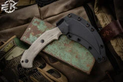 Bastinelli Knives Grumpy OD Green Micarta Scythe Fixed Blade 4" Black Serrated Spine -Best Knifes Shop BAS 250 3 43024.1670967882