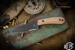 Bastinelli Knives "Sin" Coyote G10 3.25" Dark Stonewash Serrated