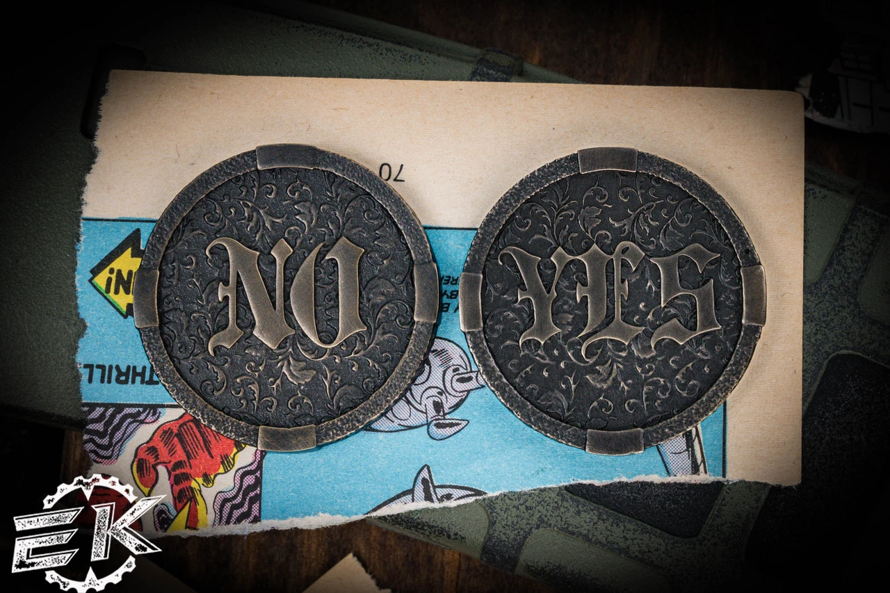 Bastinelli Knives/2 Saints Yes/No Challenge Coin Bronzed 3 Bastinelli Knives/2 Saints Yes/No Challenge Coin Bronzed