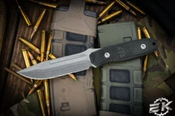 Blackside Customs Plan B Fixed Blade Knife Carbon Fiber 4" Stonewash Drop Point BSC-PB