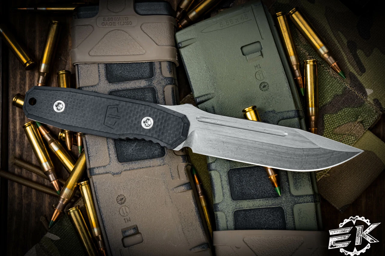 Blackside Customs Plan B Fixed Blade Knife Carbon Fiber 4" Stonewash Drop Point BSC-PB 4 Blackside Customs Plan B Fixed Blade Knife Carbon Fiber 4" Stonewash Drop Point BSC-PB - Image 2