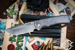 Chaves Knives Ultramar Redencion Street "Topo Pattern" Blue Titanium Folding Knife 3.25" Drop Point