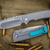 Chaves Knives Ultramar Redencion Street Titanium Folding Knife, Green Skull Clip/Backspacer 3.25" Drop Point -Best Knifes Shop CK ST RDP GRN BS CLIP 57841.1685130414