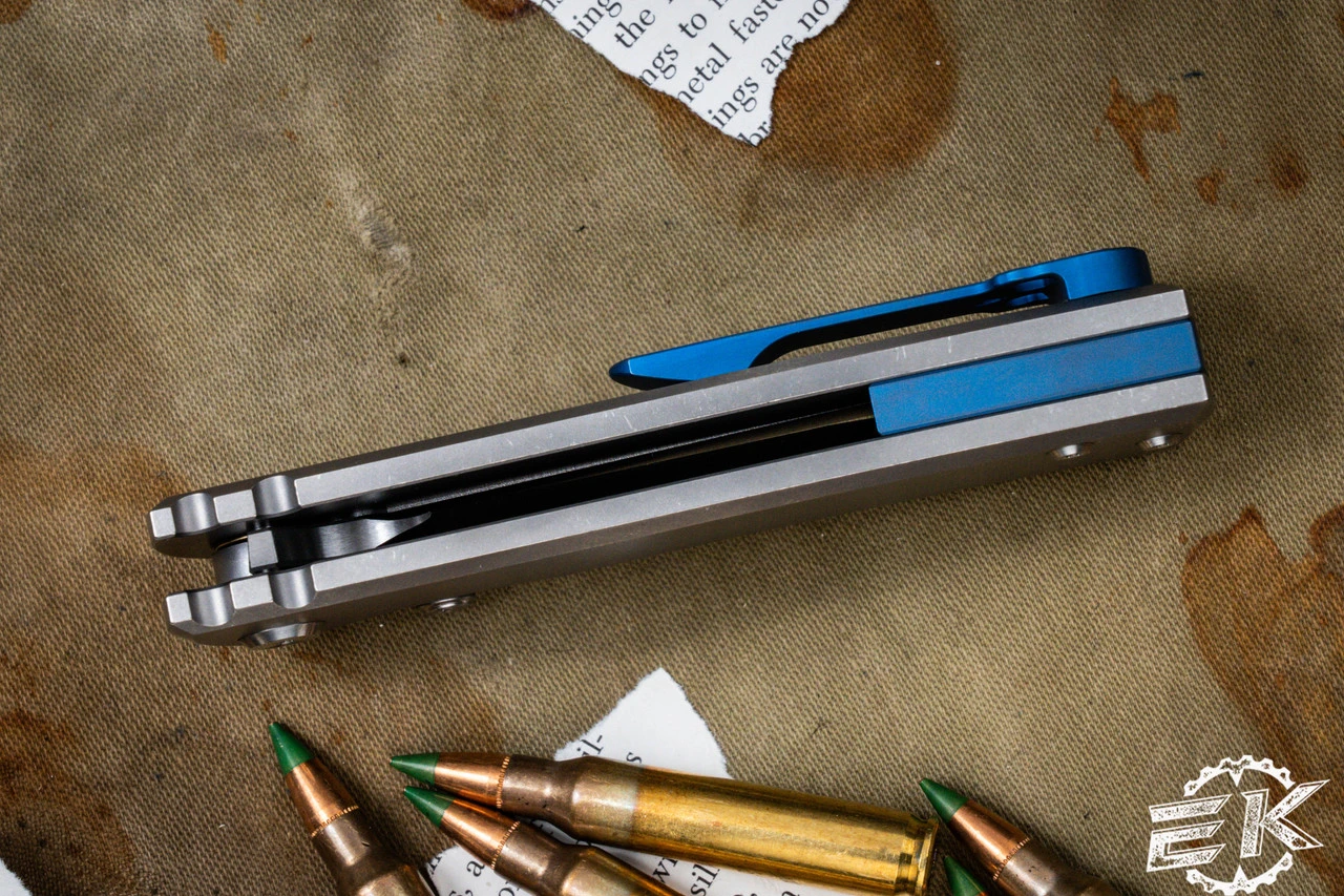 Chaves Knives Ultramar Redencion Street Titanium Folding Knife, Dark Blue Skull Clip/Backspacer 3.25" Tanto 5 Chaves Knives Ultramar Redencion Street Titanium Folding Knife, Dark Blue Skull Clip/Backspacer 3.25" Tanto - Image 3